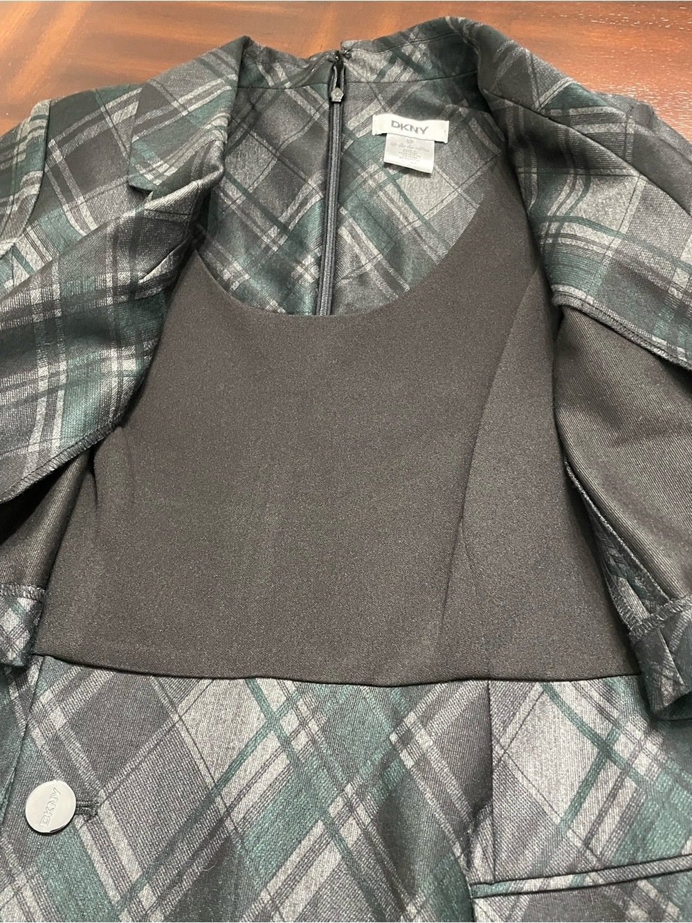 DKNY women’s green plaid Notch Lapel long sleeve blazer dress. Size 8 P - Picture 6 of 9